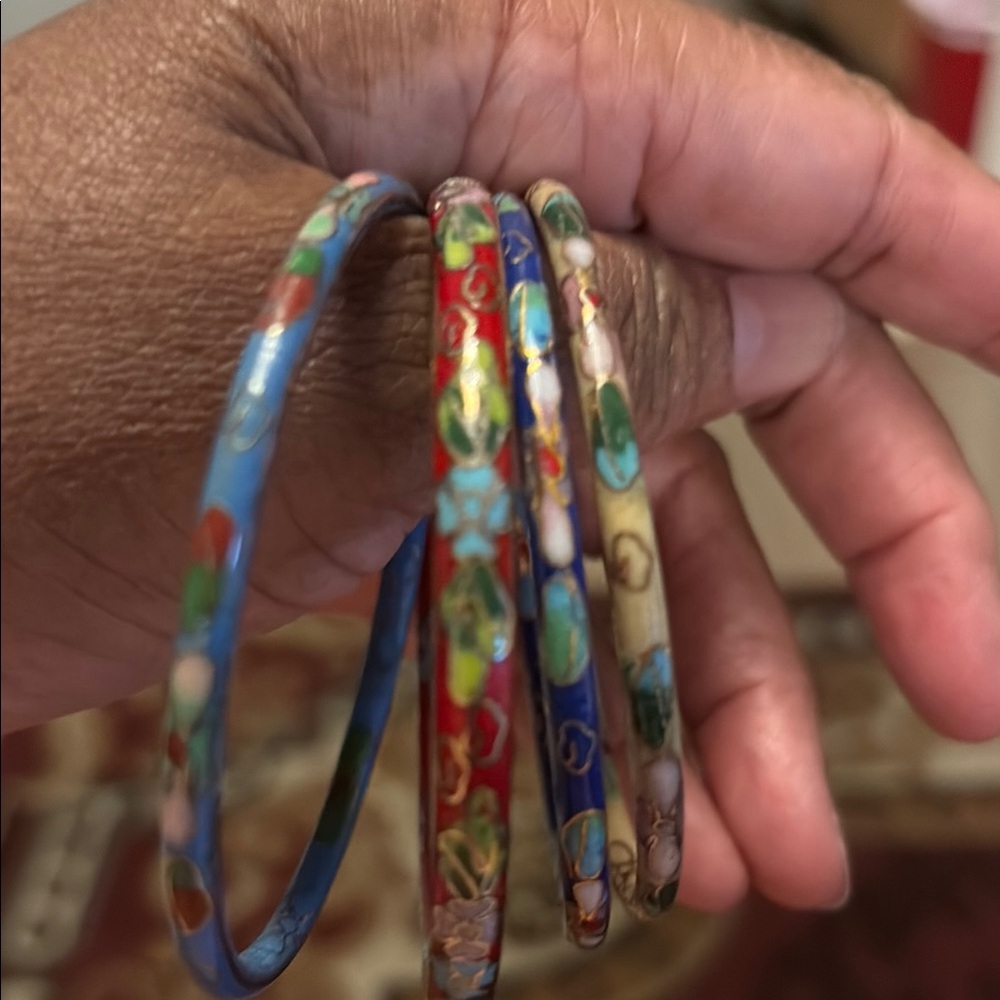 Cloisonne Floral Enamel Bangle Set - Multicolor